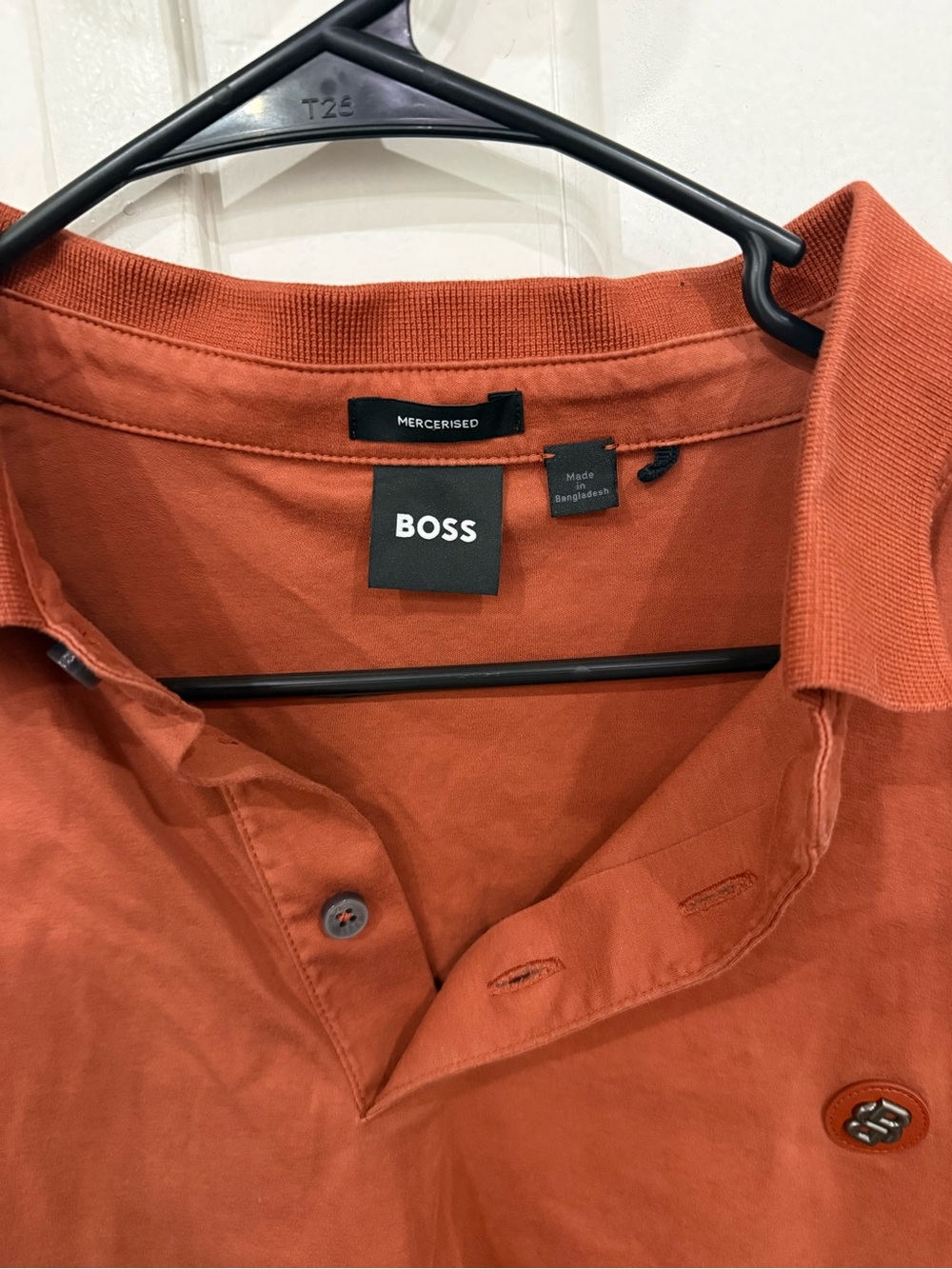BOSS Hugo Boss Mercerised Polo Shirt Mens Rust Orange Short Sleeve Cotton Logo L - Picture 3 of 4